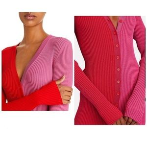 STAUD Shoko Colorblock Body-Con Ribbed Long Sleeve Sweater Dress S NWOT